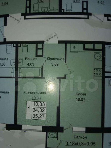 1-комн квартира, 35.3 м², р-н Западный обход (№124321)