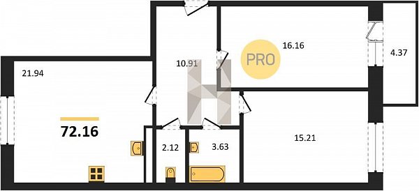 Продается 2-комн. квартира, 72.16 м², ЖК Достояние, 