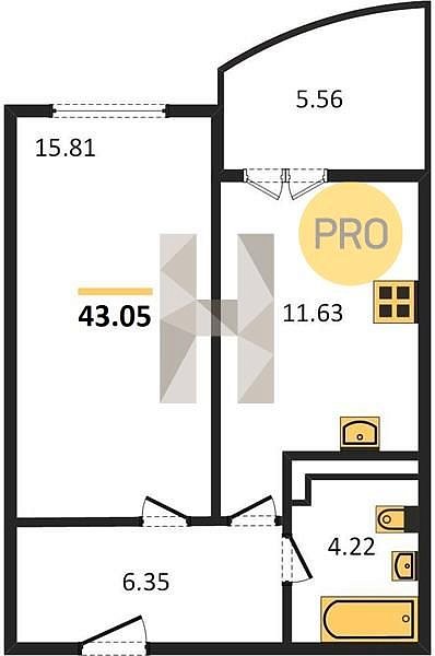 Продается 1-комн. квартира, 43.05 м², ЖК Хорошая Погода, 