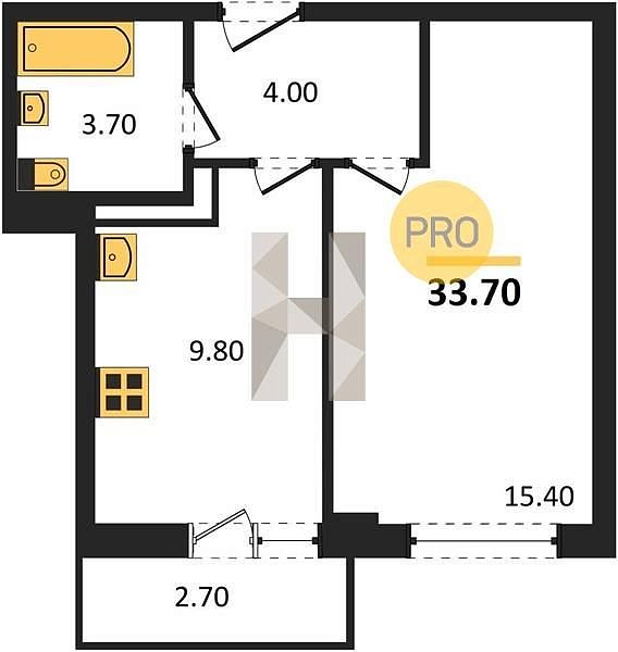 Продается 1-комн. квартира, 33.7 м², ЖК Красная площадь Ромекс, 