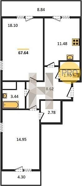Продается 2-комн. квартира, 67.64 м², ЖК Родные просторы, 