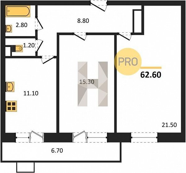 Продается 2-комн. квартира, 62.6 м², ЖК Небо, 