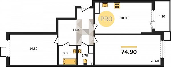 Продается 2-комн. квартира, 74.9 м², ЖК Парк Победы-2, 
