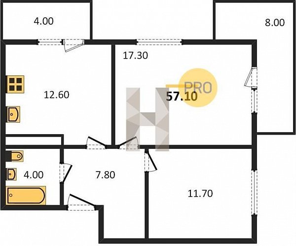 Продается 2-комн. квартира, 57.1 м², ЖК Отражение, 