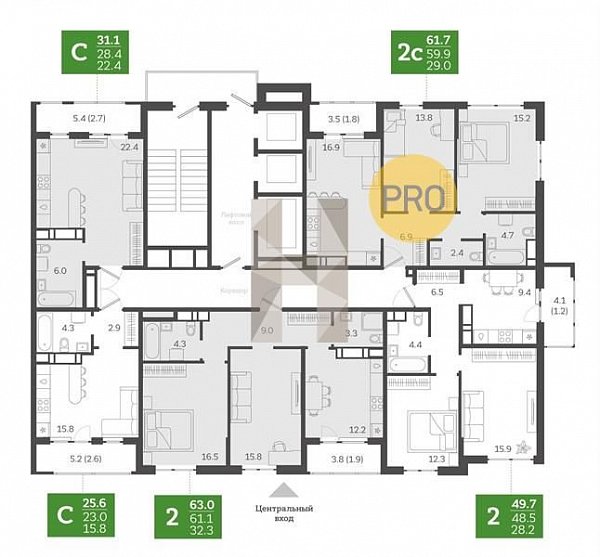 2-комн. квартира, 61.7 м², ЖК Все Свои (№133175)