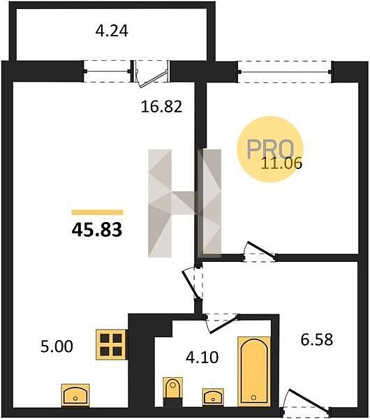 Продается 1-комн. квартира, 45.83 м², ЖК Левада, 