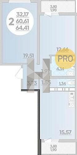Продается 2-комн. квартира, 64.41 м², ЖК Предгорье Лаго-Наки, 