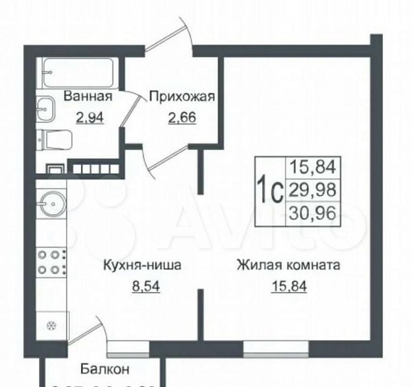 1-комн квартира, 31 м², р-н Немецкая деревня (№124287)