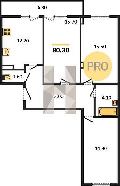 Продается 3-комн. квартира, 80.3 м², ЖК Екатерининский Парк, 