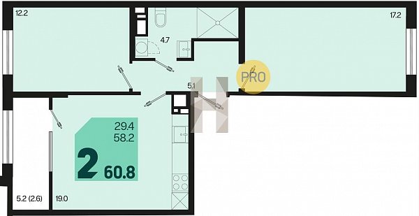 Продается 2-комн. квартира, 60.8 м², ЖК Первое Место, 
