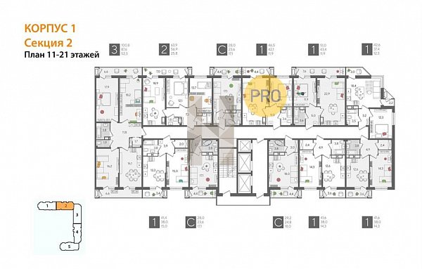 2-комн. квартира, 63.9 м², ЖК Рекорд-2 (№132884)