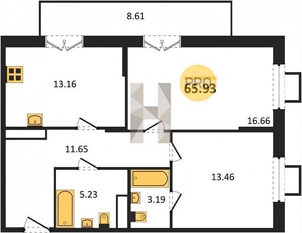 Продается 2-комн. квартира, 65.93 м², ЖК Высочество, 