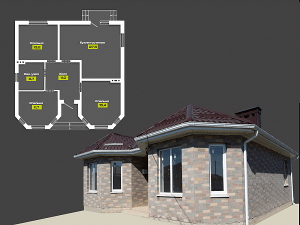 Дом 85.5 м², уч. 4.1 сот., КП Семейный