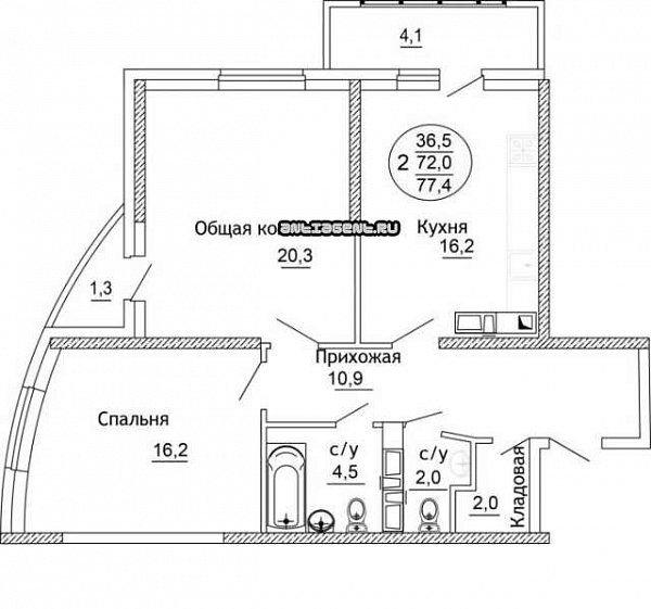 2-комн квартира, 72 м², р-н Парк Галицкого (№123848)