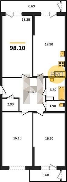 Продается 3-комн. квартира, 98.1 м², ЖК Рекорд-2, 