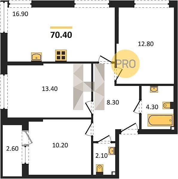 Продается 3-комн. квартира, 70.4 м², ЖК Догма Парк, 
