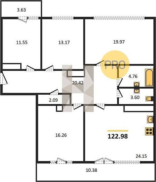 Продается 4-комн. квартира, 122.98 м², ЖК Сердце, 
