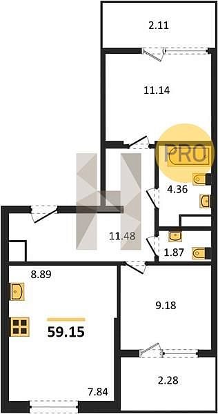 Продается 2-комн. квартира, 59.15 м², ЖК Патрики, 