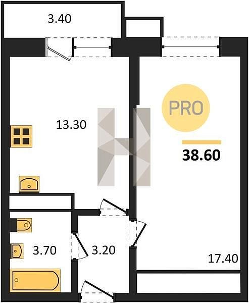 Продается 1-комн. квартира, 38.6 м², ЖК Небо, 