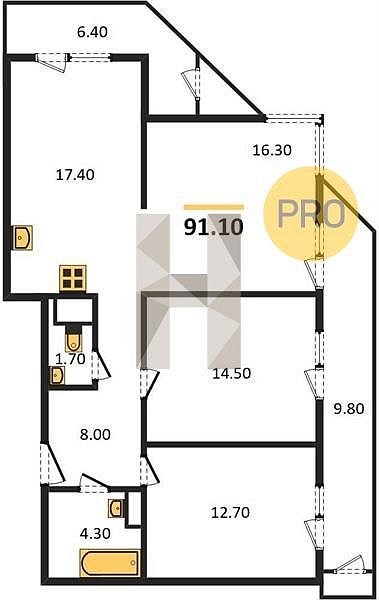 Продается 3-комн. квартира, 91.1 м², ЖК Рекорд-2, 