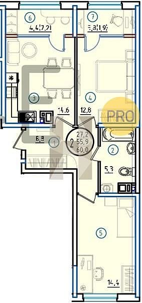 Продается 2-комн. квартира, 60 м², ЖК Первое Место, 