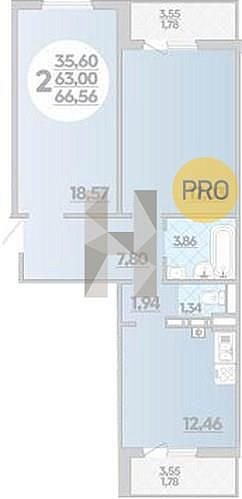 Продается 2-комн. квартира, 66.56 м², ЖК Дом на Фестивальной, 