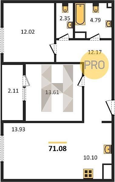 Продается 2-комн. квартира, 71.08 м², ЖК Патрики, 