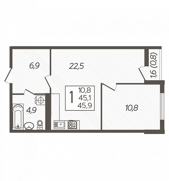 1-комн. квартира, 46.1 м², р-н Знаменский, Краснодар (№122757)