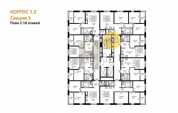 1-комн. квартира, 36.15 м², ЖК Патрики (№132694)