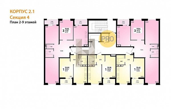 3-комн. квартира, 76.38 м², ЖК Архитектор (№133327)