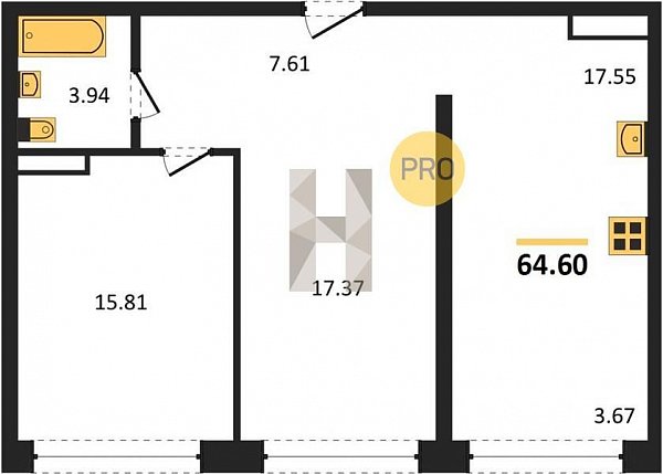 Продается 2-комн. квартира, 64.6 м², ЖК Гарантия на Обрывной, 