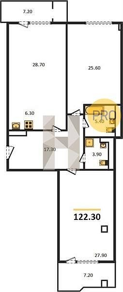 Продается 2-комн. квартира, 122.3 м², ЖК Девелопмент-Плаза, 