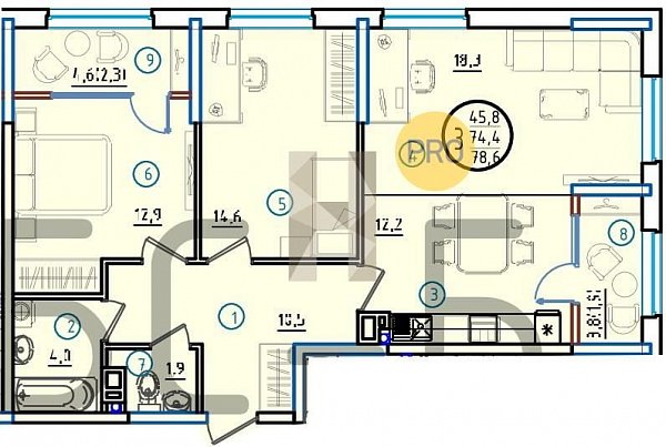 Продается 2-комн. квартира, 78.6 м², ЖК Первое Место, 