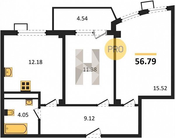 Продается 2-комн. квартира, 56.79 м², ЖК Режиссёр, 