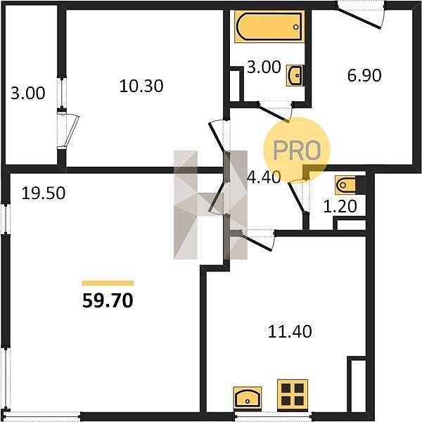 Продается 2-комн. квартира, 60.2 м², ЖК Самолет-3, 