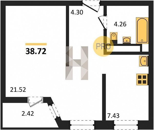 Продается 1-комн. квартира, 38.72 м², ЖК Яблоневый-2, 