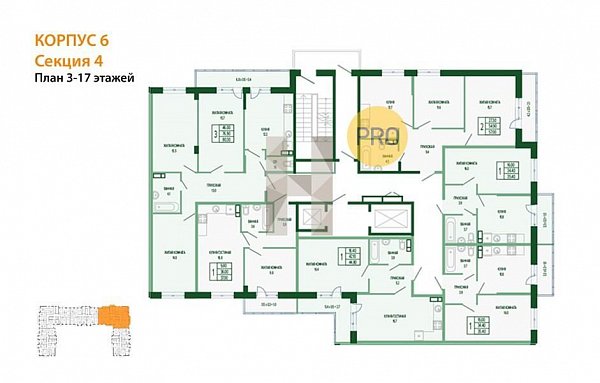 1-комн. квартира, 44.8 м², ЖК Екатерининский Парк (№133299)