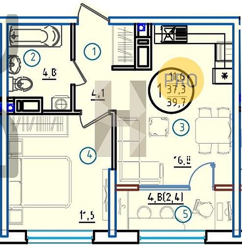Продается 1-комн. квартира, 39.7 м², ЖК Первое Место, 