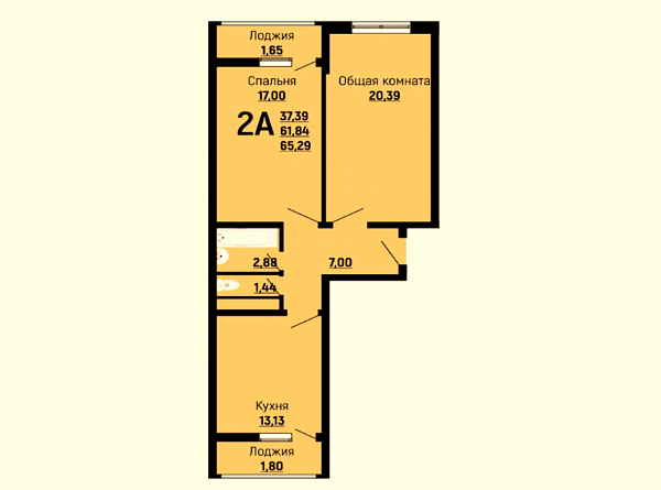 2-комн. квартира, 65.29 м², ЖК Славянка (№133042)