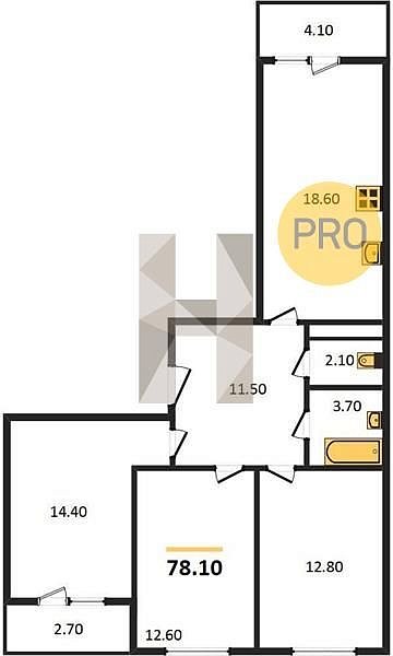 Продается 3-комн. квартира, 78.1 м², ЖК Улыбка, 