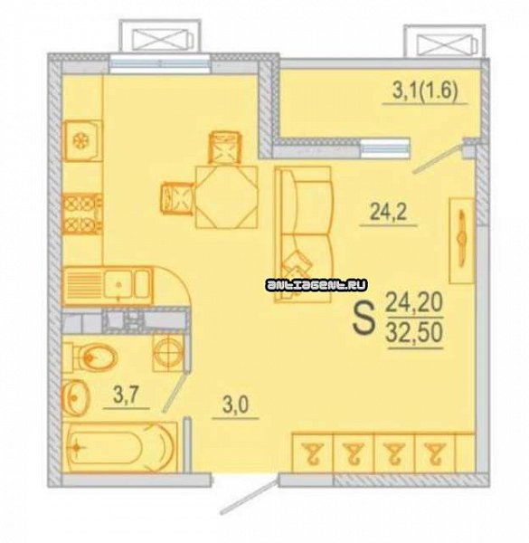 Студия, 33 м², р-н Западный обход (№127649)