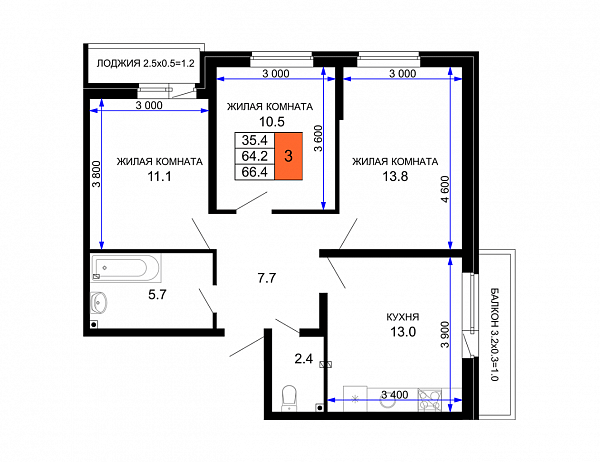 Продается 3-комн. квартира, 66.4 м², ЖК Дыхание, 