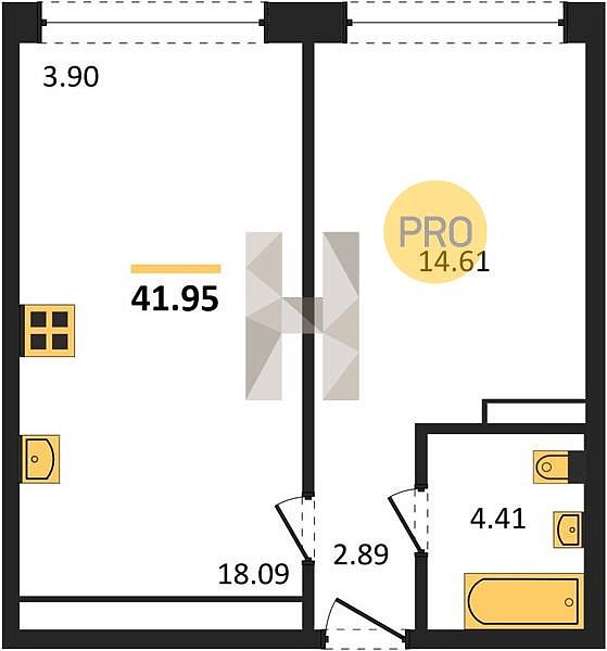 Продается 1-комн. квартира, 41.95 м², ЖК Гарантия на Обрывной, 