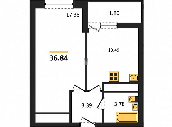 1-комн. квартира, 36.84 м², ЖК Славянка (№133035)